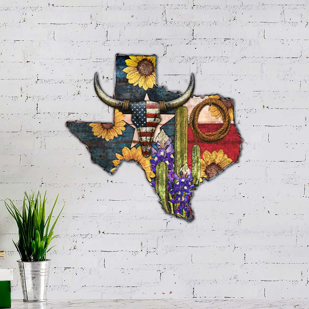 Texas Hanging Metal Sign Cactus Flagwix™ USA door decorations