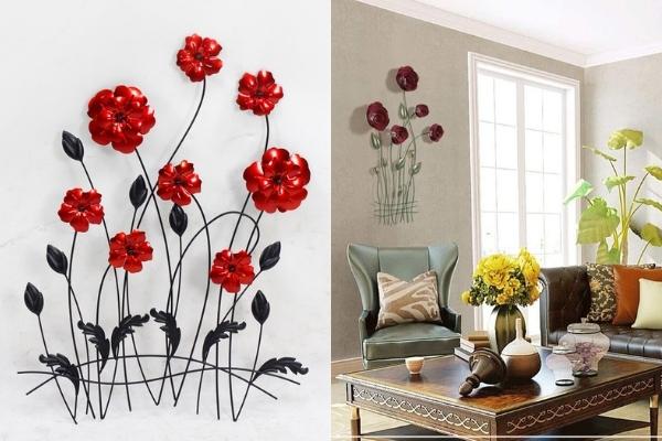 Red Metal Flower Wall Decor