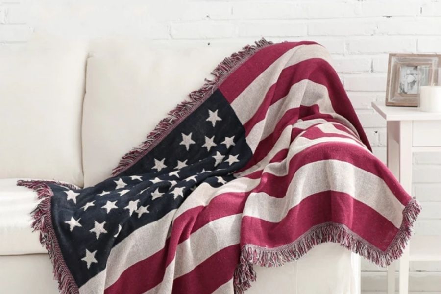 american flag throw on a sofa