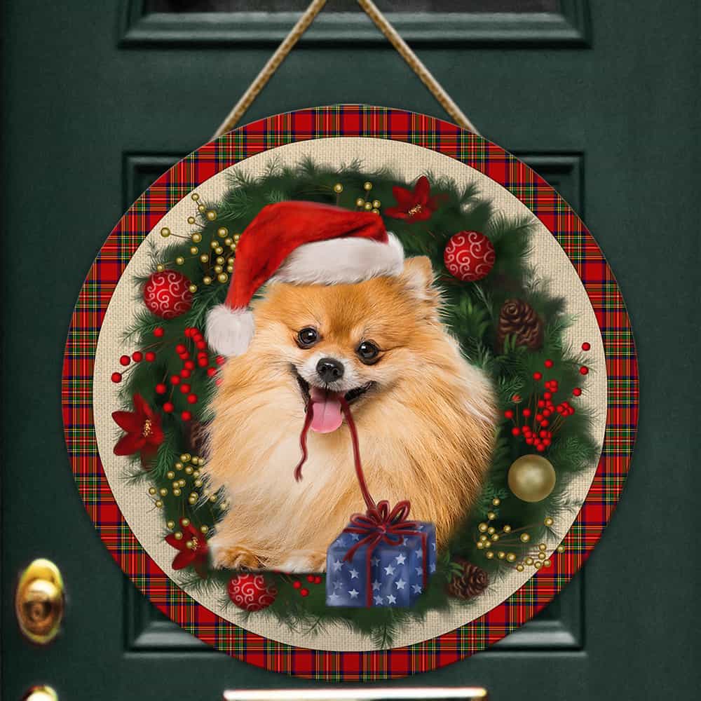 Merry Christmas Pomeranian Wooden Door Sign