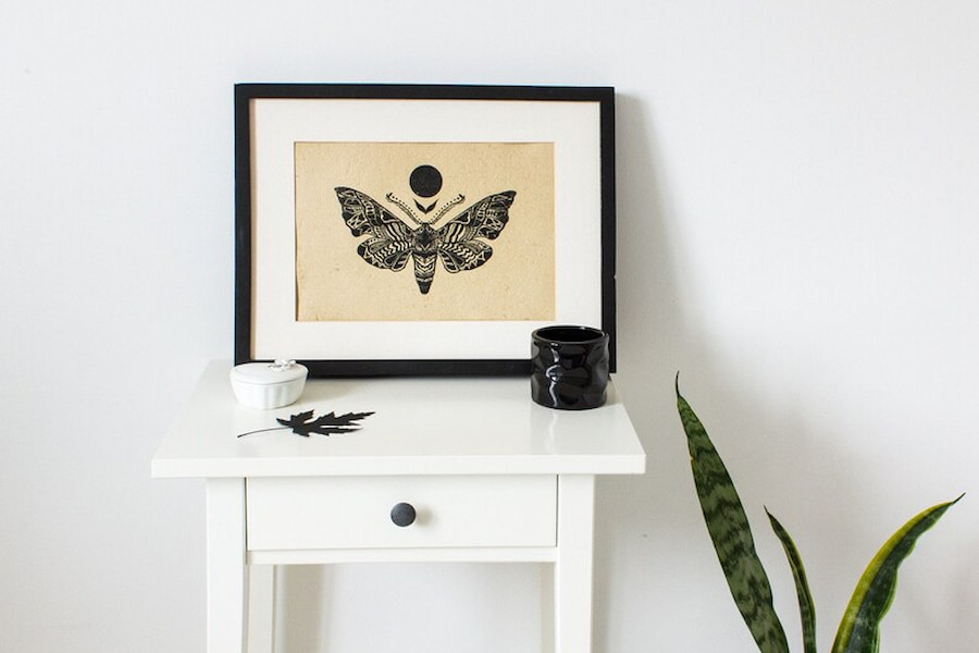 butterfly wall pictures over a desk in the bedroom