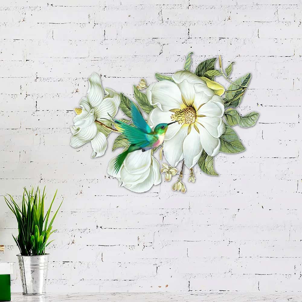 Hummingbird With Flowers Hanging Metal Sign