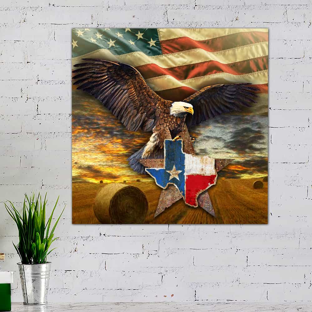 Texas State Patriotic Eagle Hanging Metal Sign