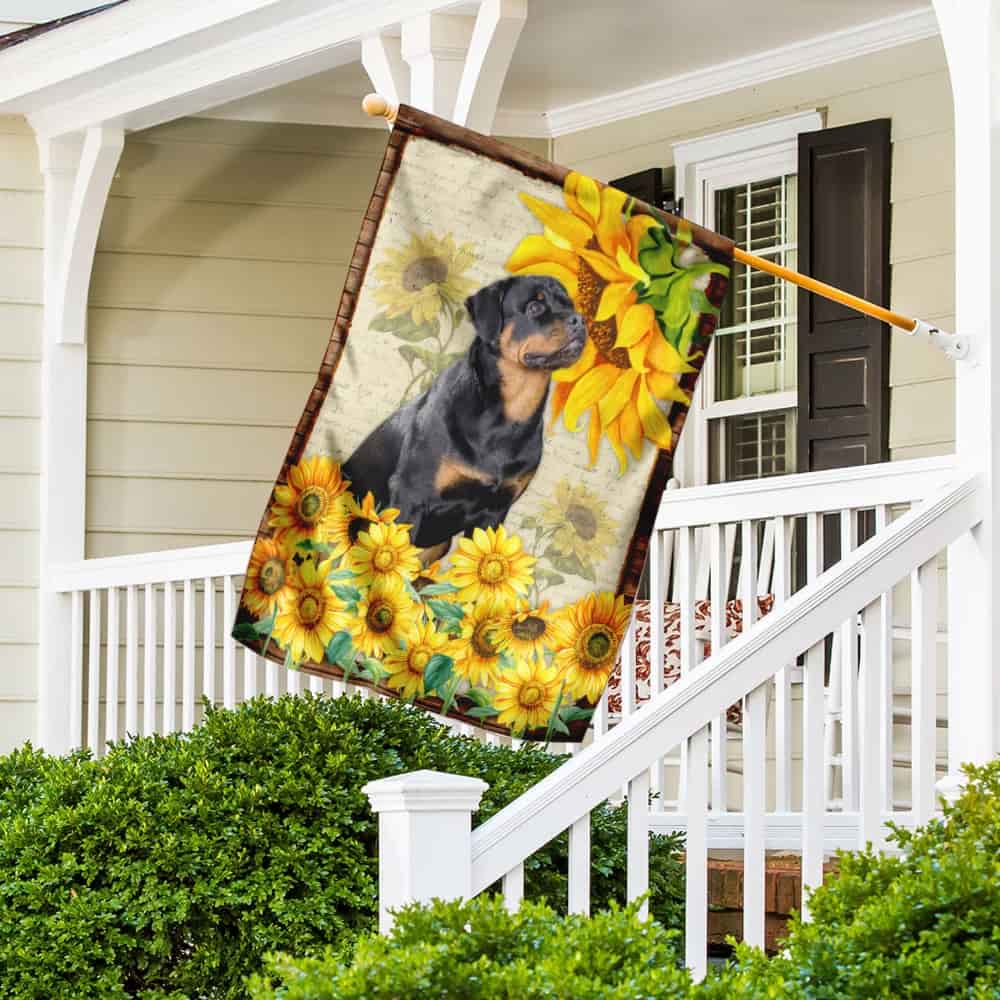 Rottweiler Dog With Sunflower Flag
