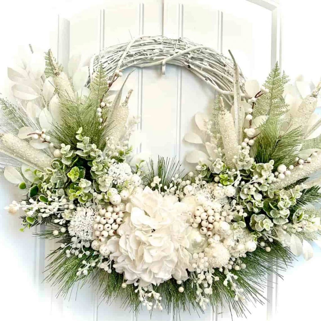 Elegant White Christmas Ornament Heirloom Wreath