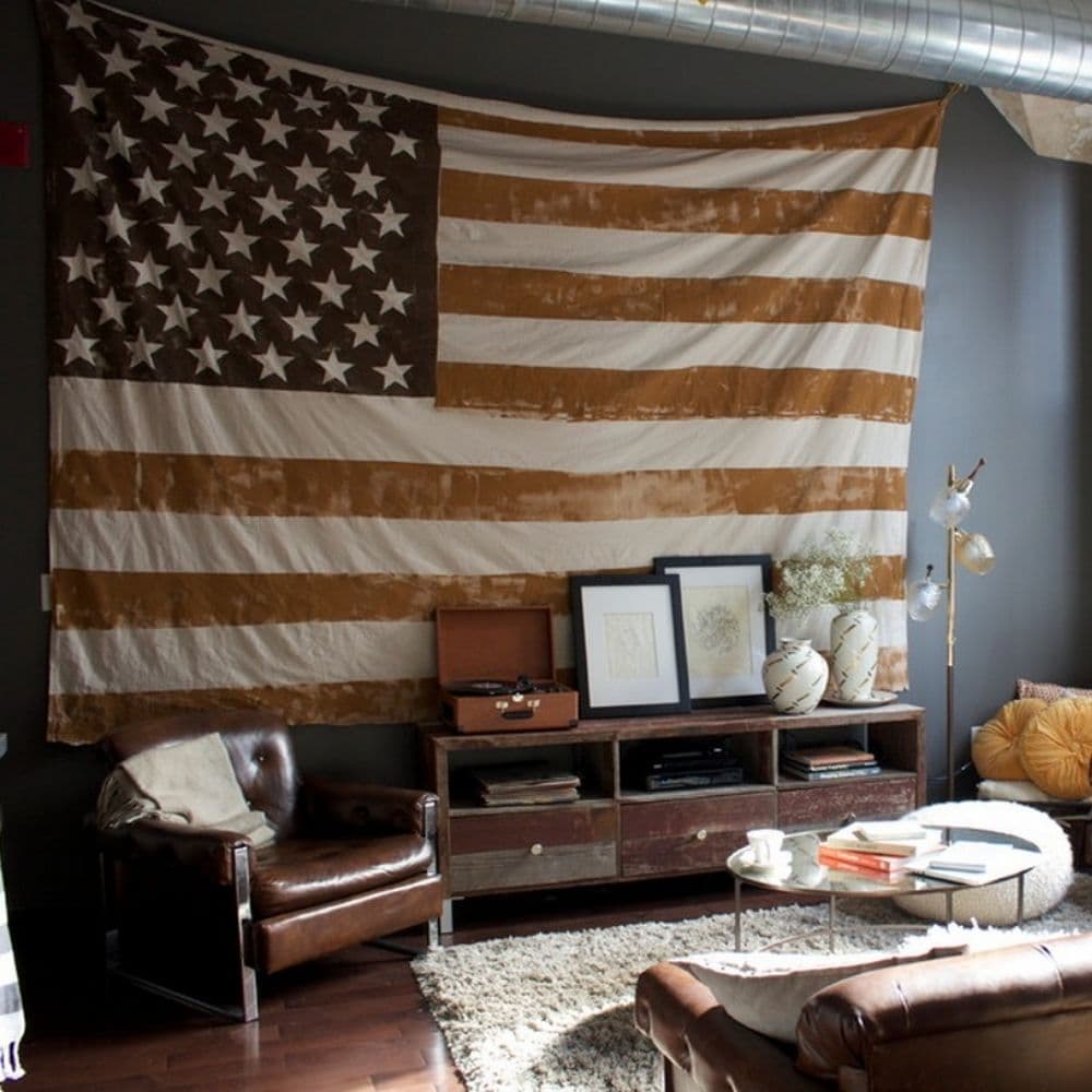 large american flag on the living room background