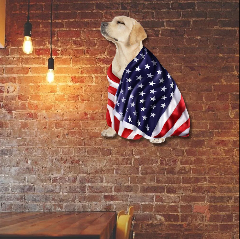 Yellow Labrador Retriever Metal Sign Dog Wrapped In Glory American Patriot