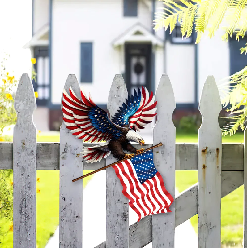 Patriotic Eagle With American Flag Hanging Metal Sign