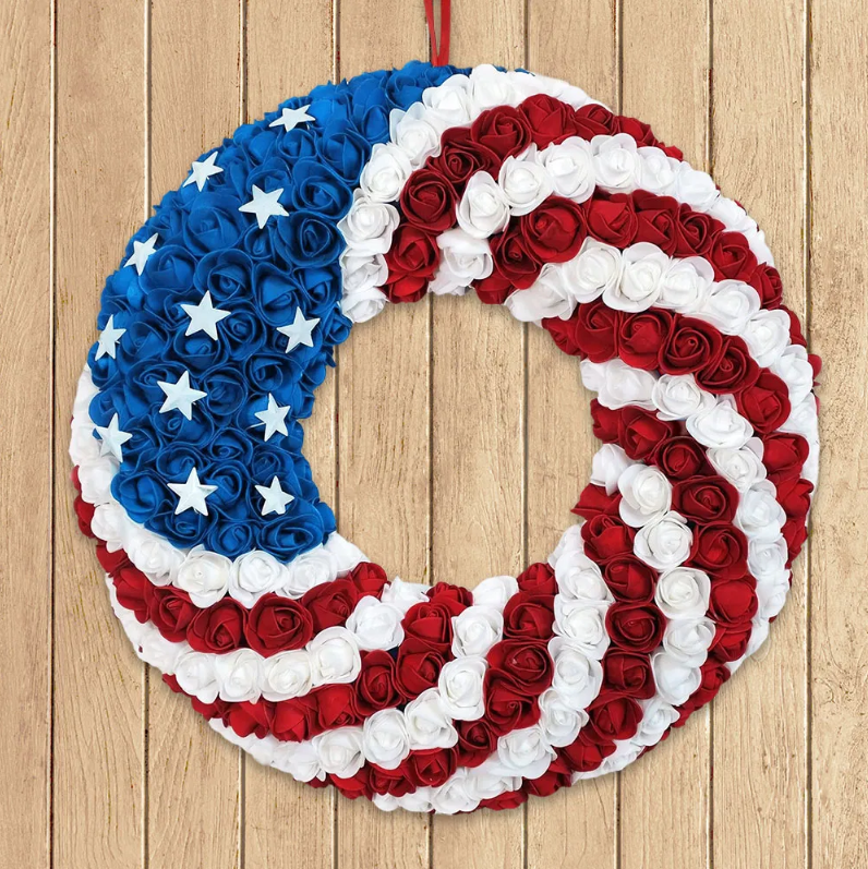 FLAGWIX Rose Patriotic Wreath Memorial Veterans Day 4th Of July Independence Day Decorations