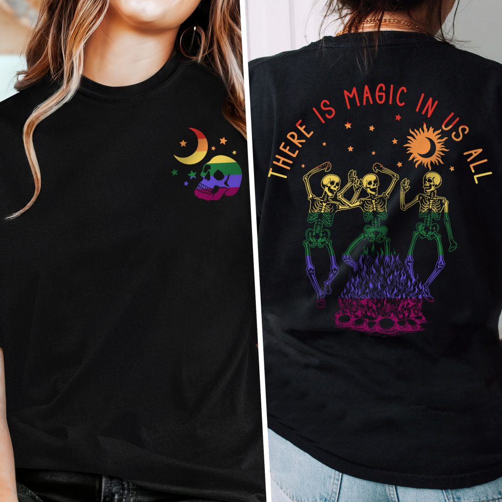 LGBT Shirt, Pride Month, Skeleton Moon Celestial There is Magic in Us All, Boho Shirt Witchy Comfort Color T-Shirt