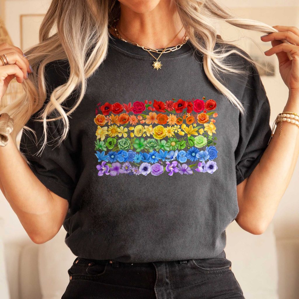 LGBT Shirts, Pride Month, American Rainbow Flower LGBT Comfort Colors T-Shirt