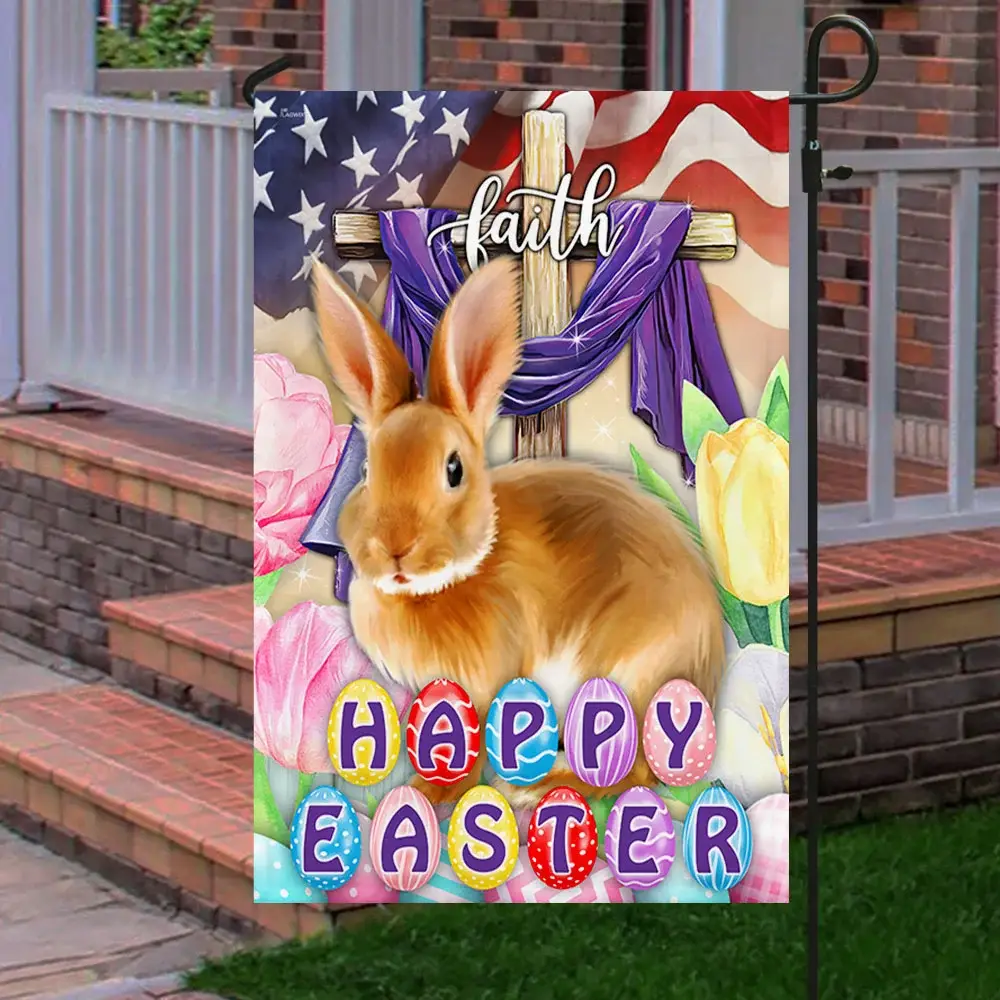 Easter Bunny Flag Happy Easter Faith Christ Cross