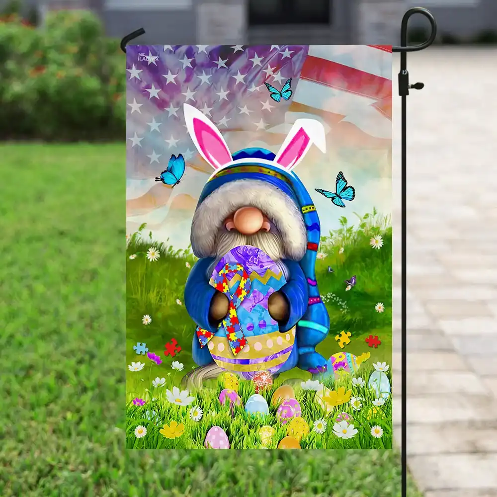 Happy Easter Autism Awareness Gnome Flag