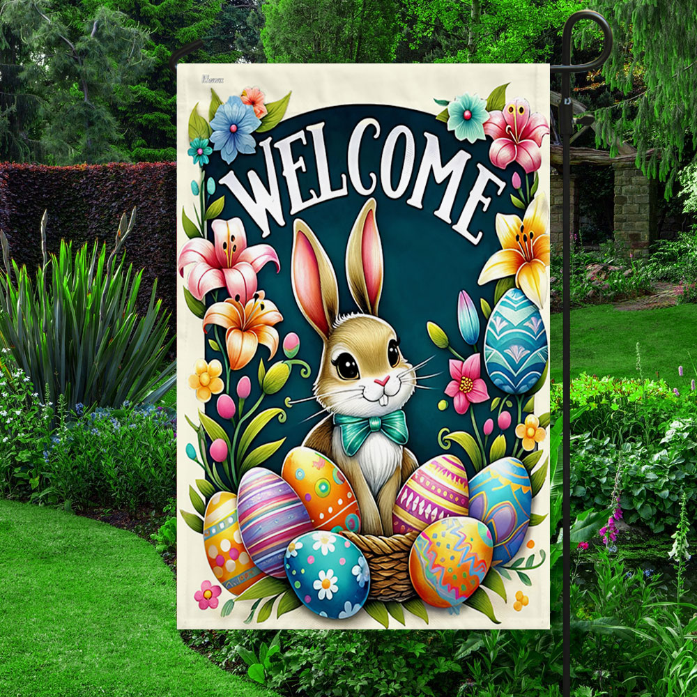Happy Easter Welcome Bunny Eggs Flag TQN2495F