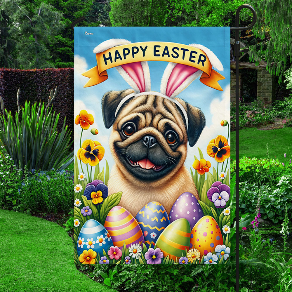 Pug Dog Happy Easter Flag TQN2496Fv2