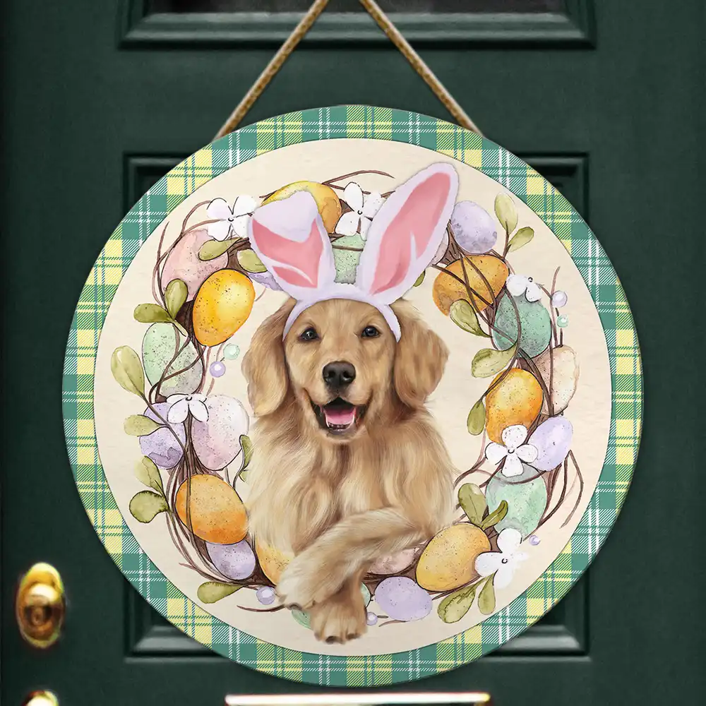 Bunny-Cosplay Golden Retriever Easter Sign