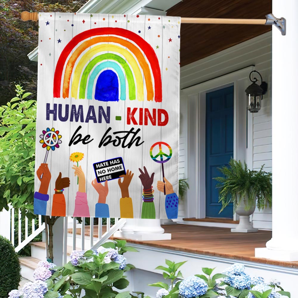 Human Kind Be Both Rainbow Hippie Peace LGBT Kindness Equality Flag