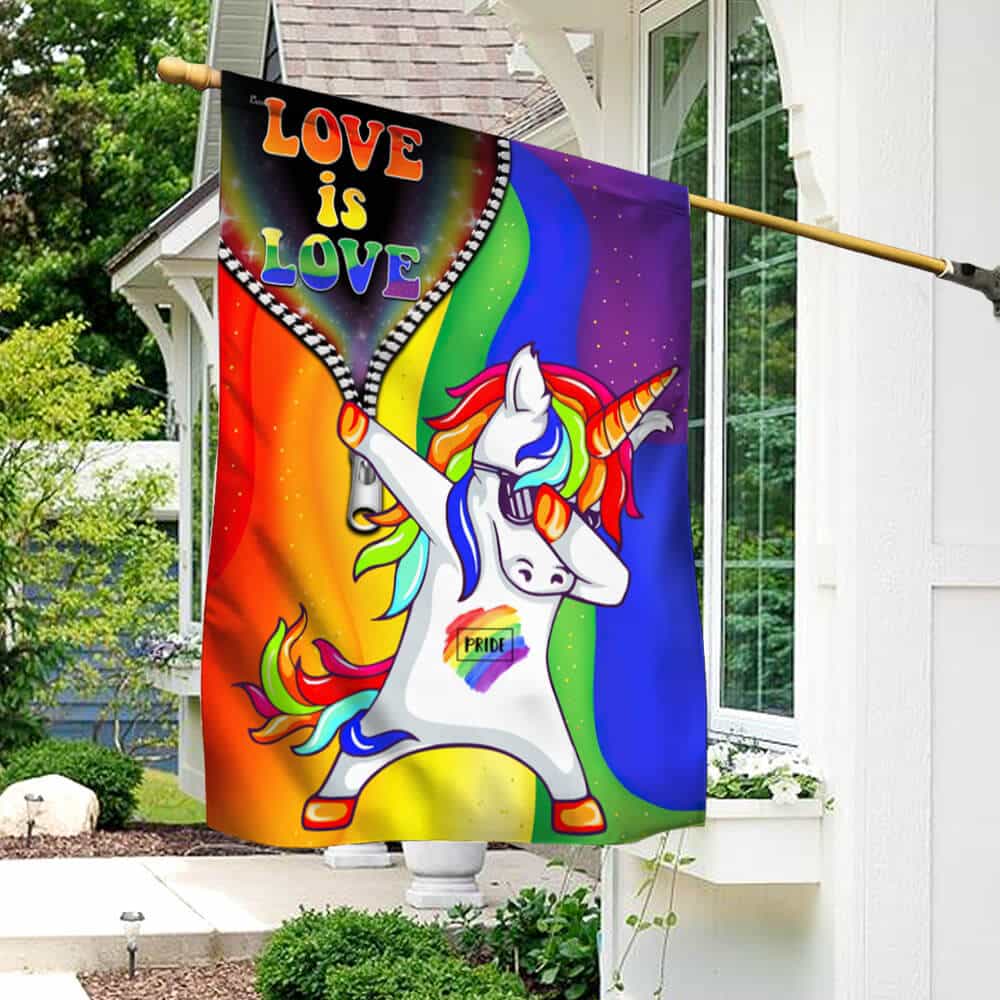 LGBT Flag Love Is Love, Rainbow Unicorn Pride Flag