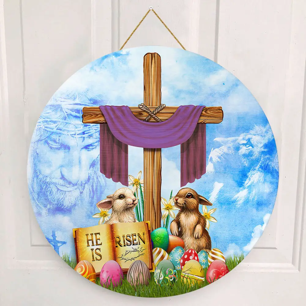 He is Risen - Easter Bunny Wooden Sign