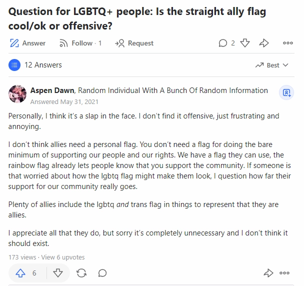 a quora user says her opions over the straight ally flag