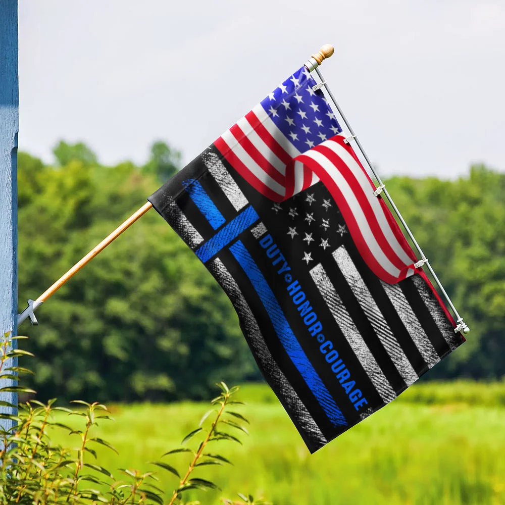 Thin Blue Line Duty Honor Courage American Flag
