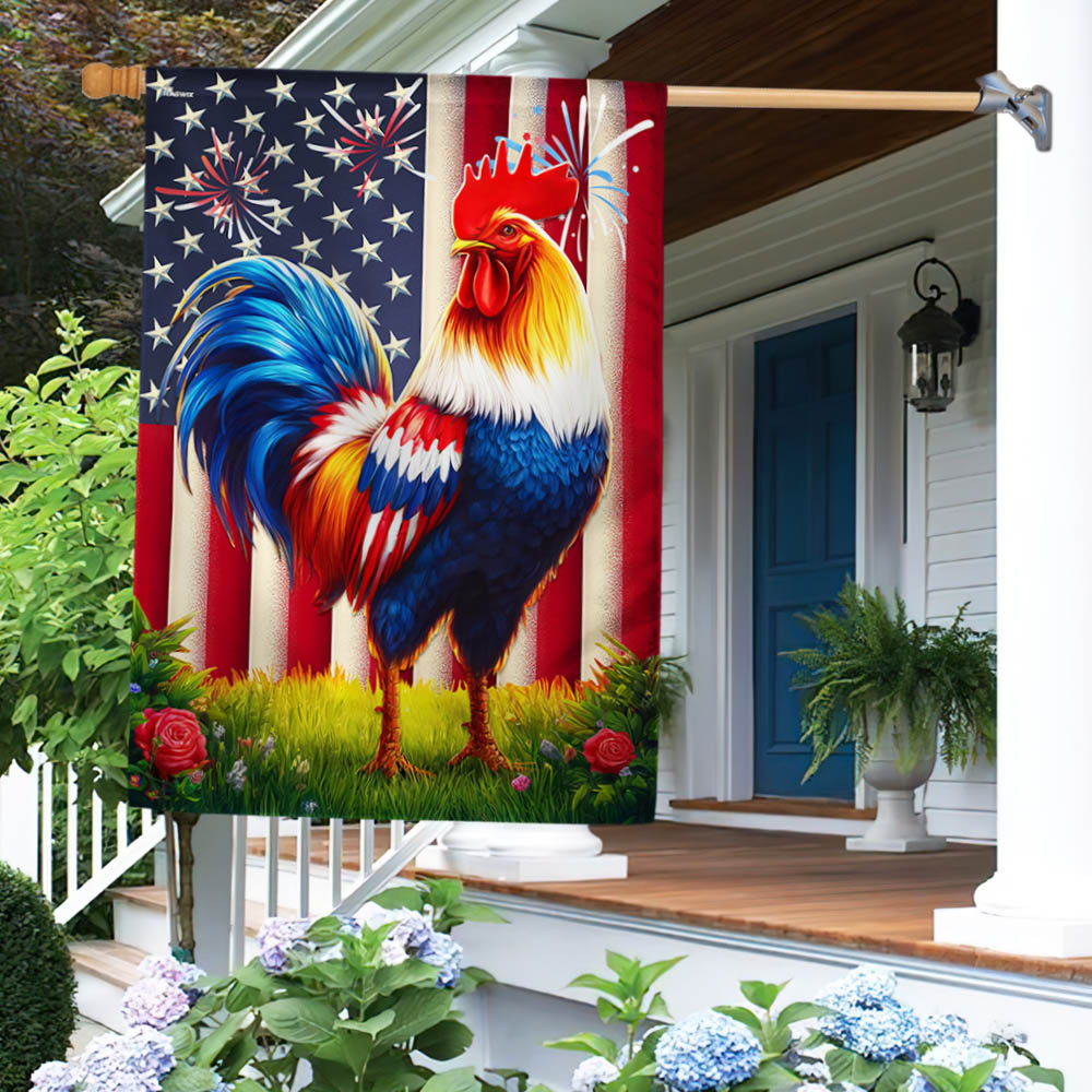 3. Rooster Patriotic 4th of July Flag