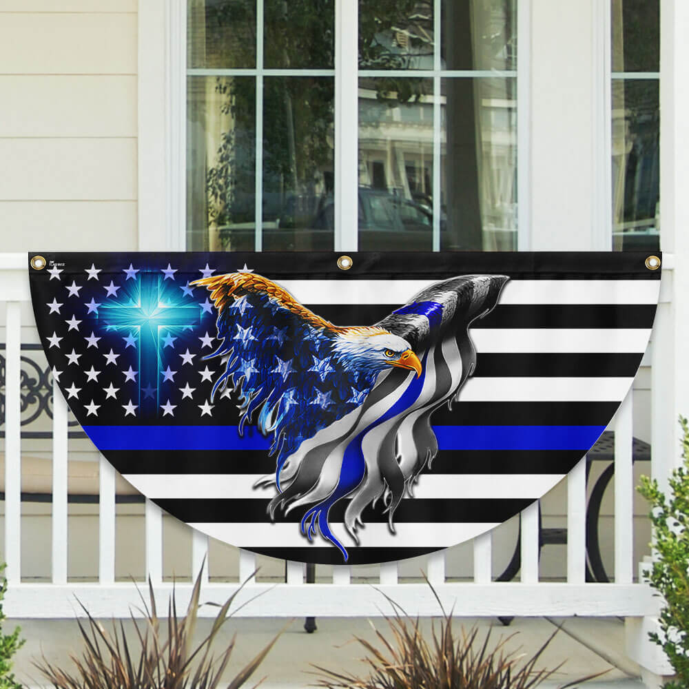 The Thin Blue Line. Police. Law Enforcement American Eagle Non-Pleated Fan Flag