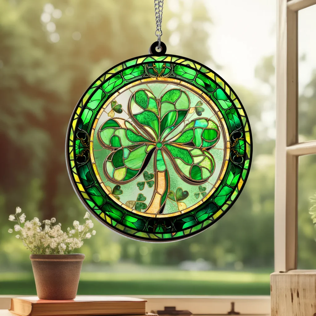 Shamrock Irish Stained Glass Window Hanging Suncatcher