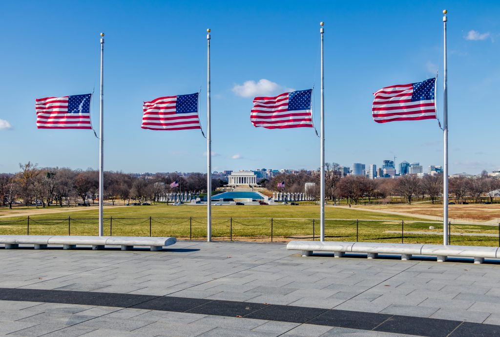 American Flags with Memorial