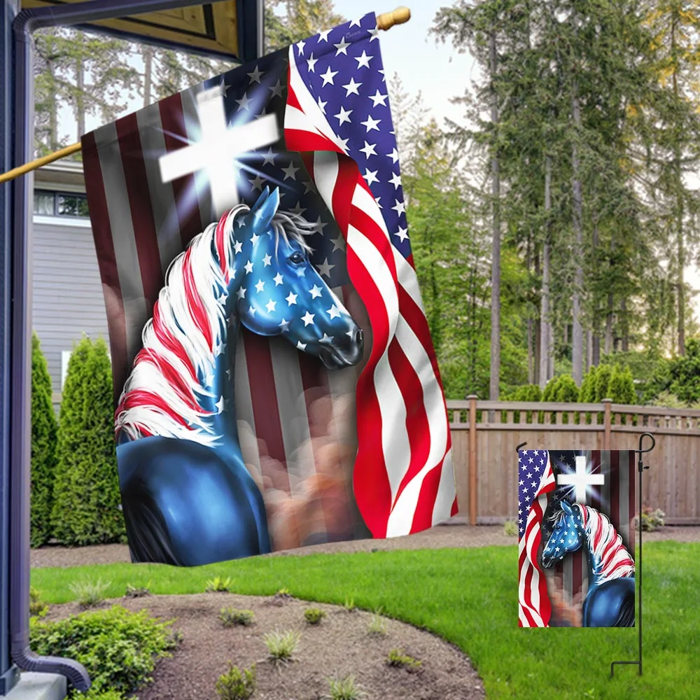 Patriotic Horse with Christian Cross American Flag