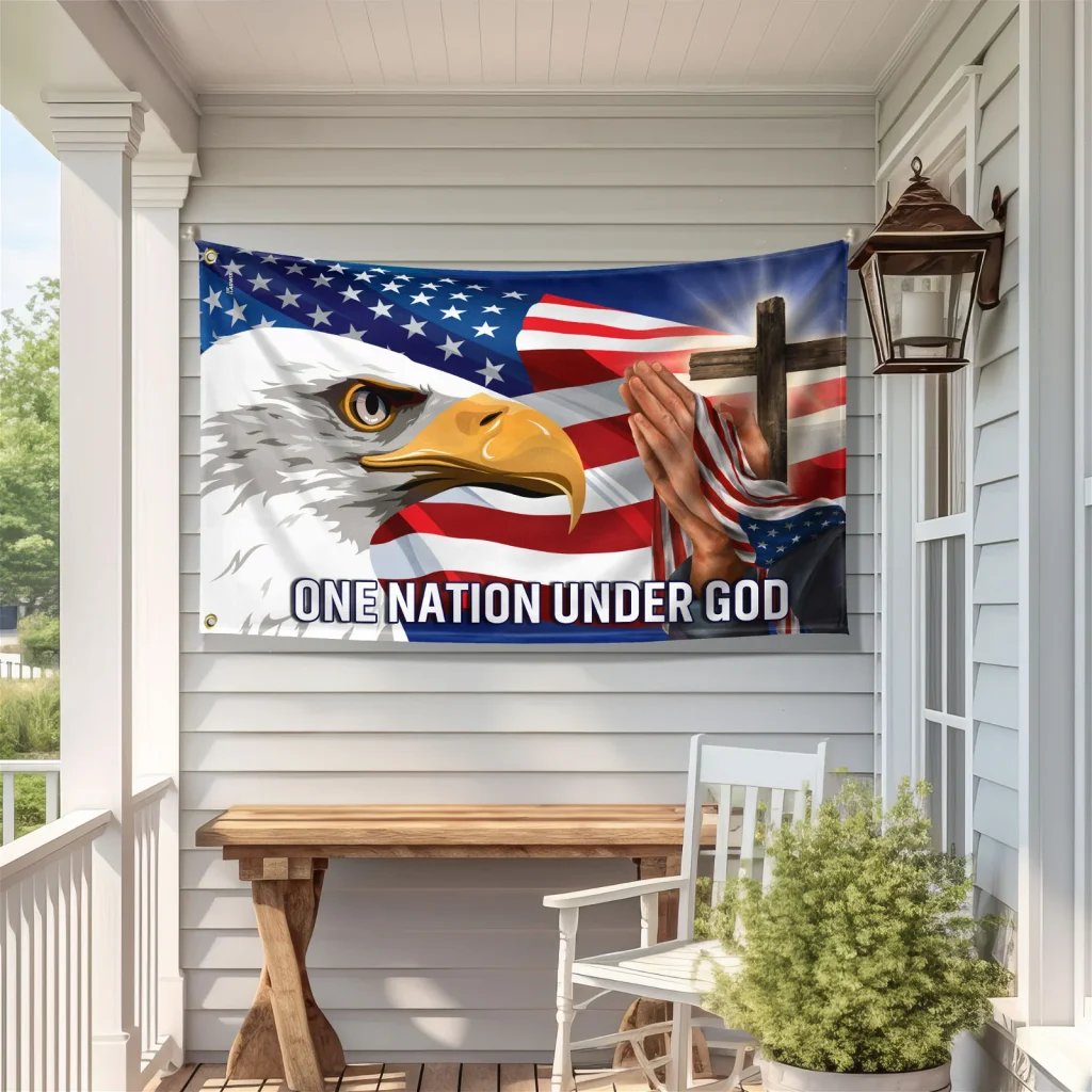 Patriot Eagle Jesus Bless One Nation Under God Grommet Flag MLN2879GF