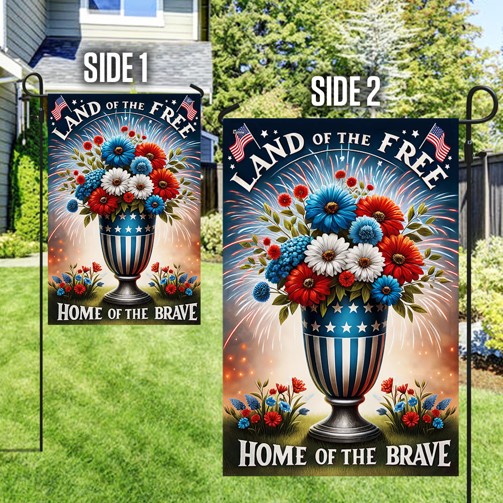 Patriotic Flowers Vase Independence Day Flag Land of the Free Because of the Brave Flag