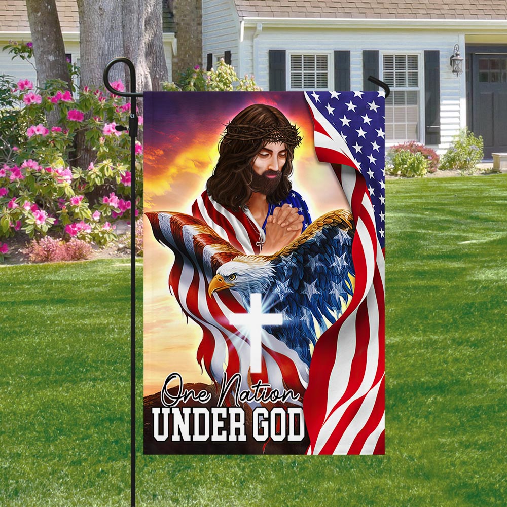 One Nation Under God, Patriotic Eagle Jesus Christian American Flag TPT902F