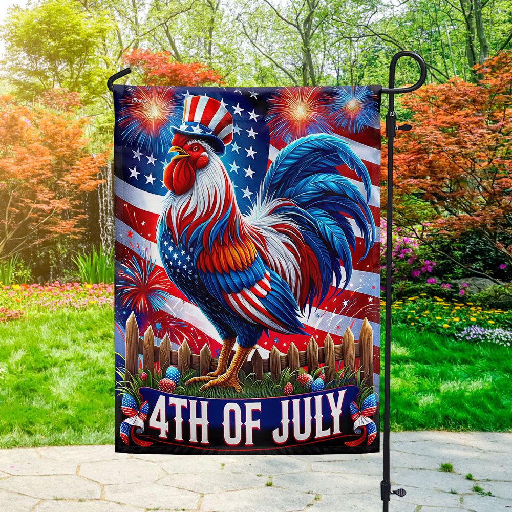 Rooster Happy 4th Of July Flag