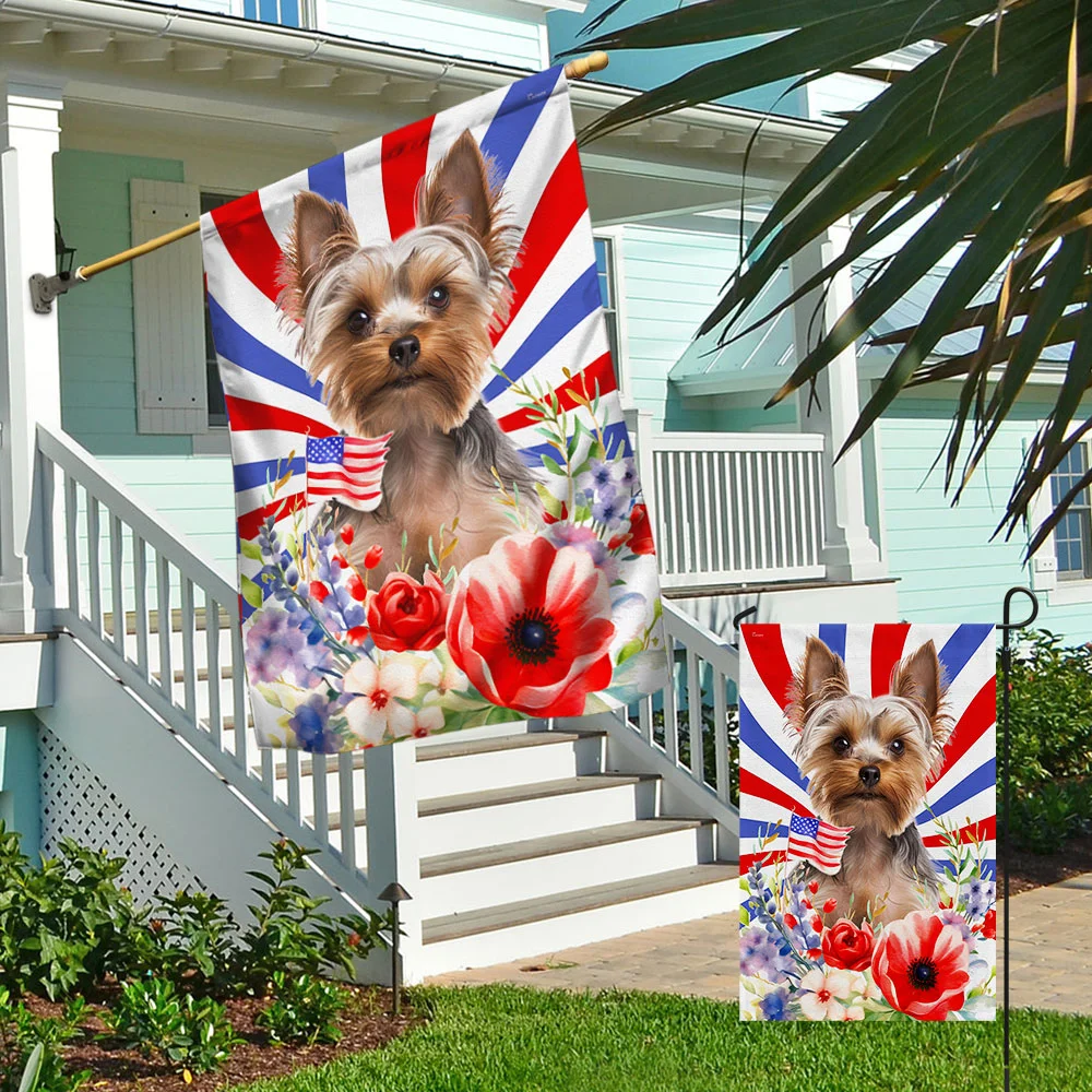 Patriotic Yorkshire Terrier Flowers 4th Of July Flag TQN1302Fv1