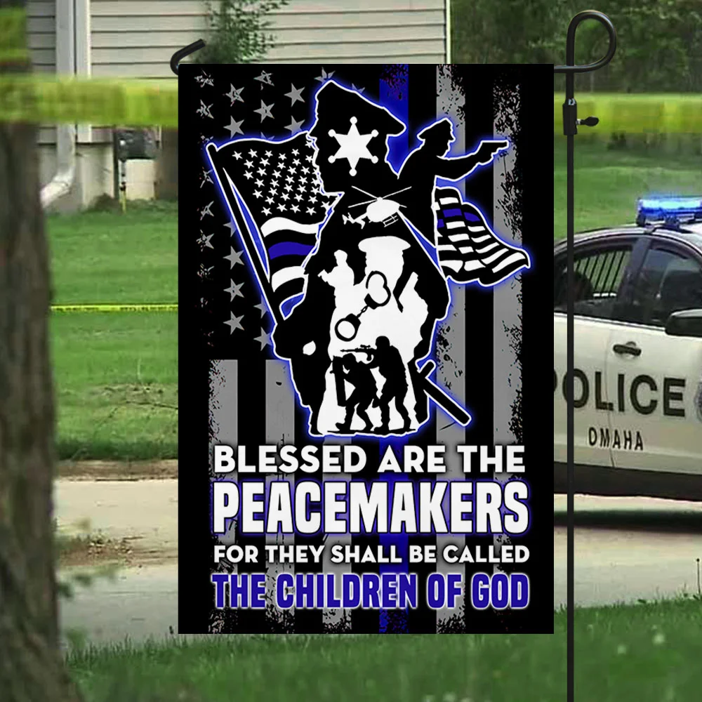 Police Officer Thin Blue Line Blessed Are The Peacemakers Flag MLN409F