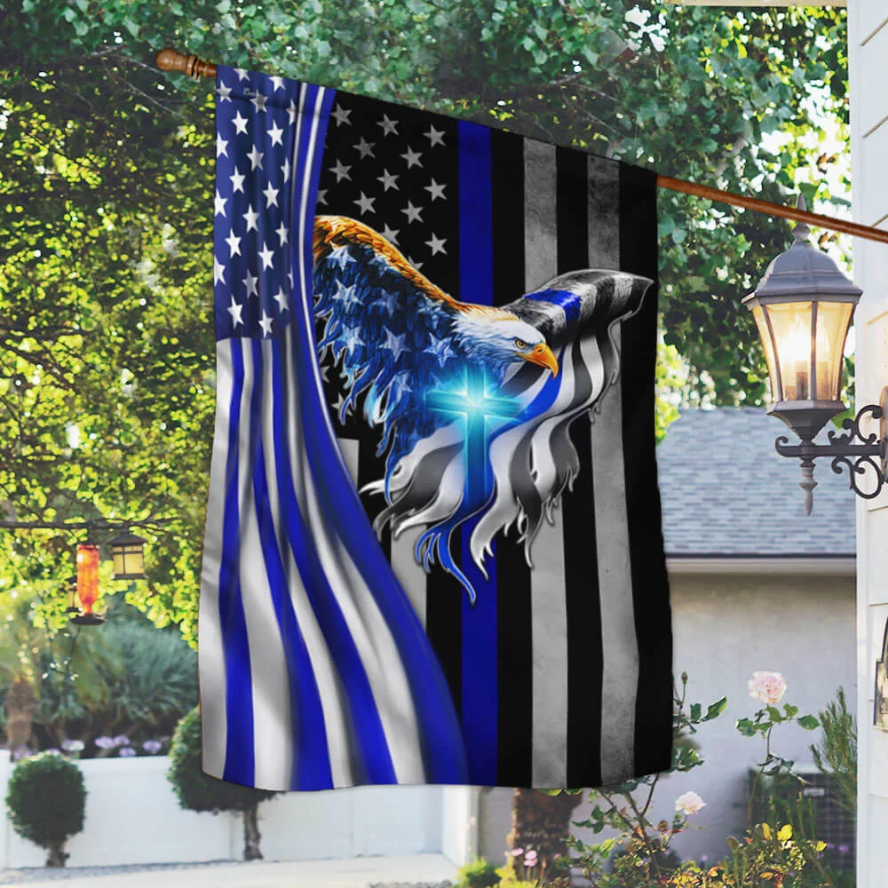 The Thin Blue Line Eagle With Christian Cross American Flag TPT930F