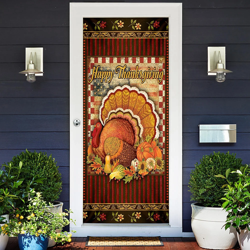 Happy Thanksgiving Door Cover FLAGWIX ™ Happy Thanksgiving Turkey Door Cover
