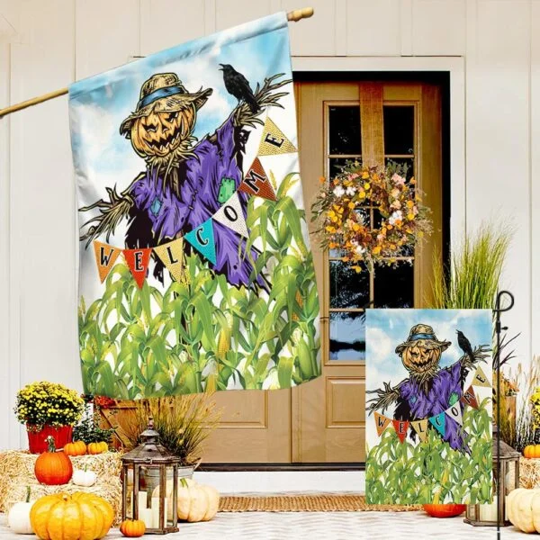 Happy Harvest Scarecrow Flag Welcome LNT568F