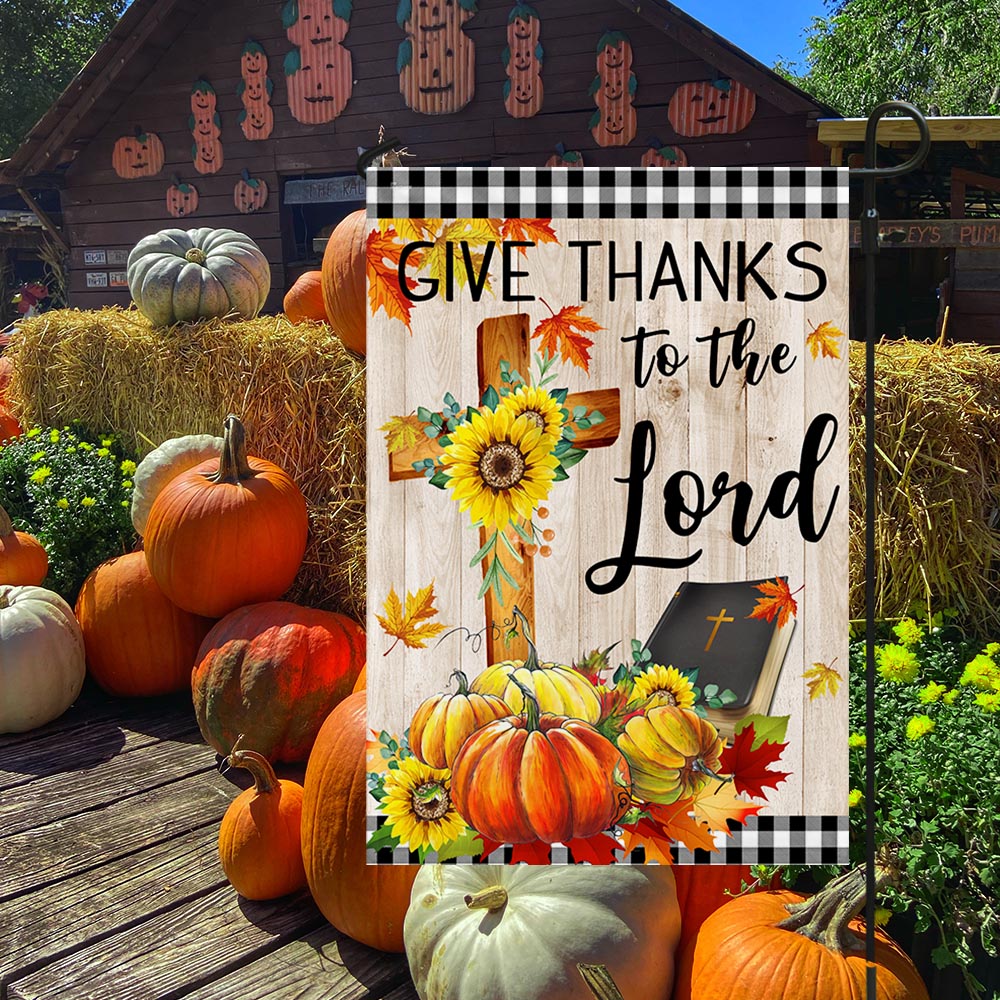 Fall Pumpkins Flag Give Thanks To The Lord Thanksgiving Halloween Flag MLN549F