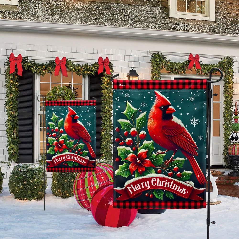 Cardinal Bird Merry Christmas Flag