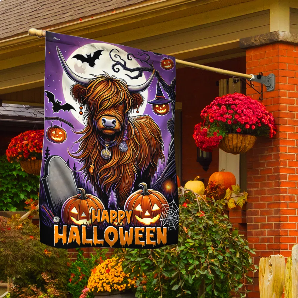 Highland Cow Halloween Flag