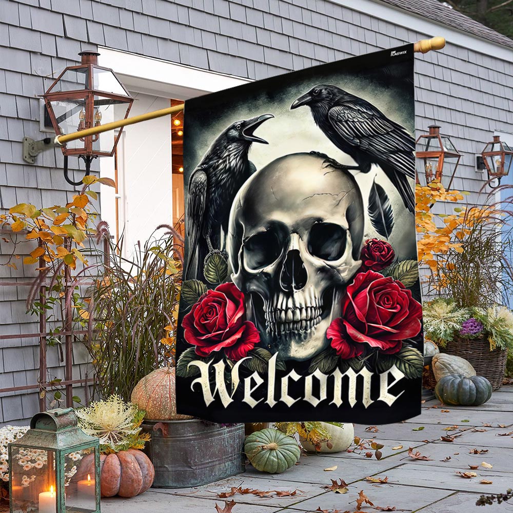 Raven Skull Halloween Flag