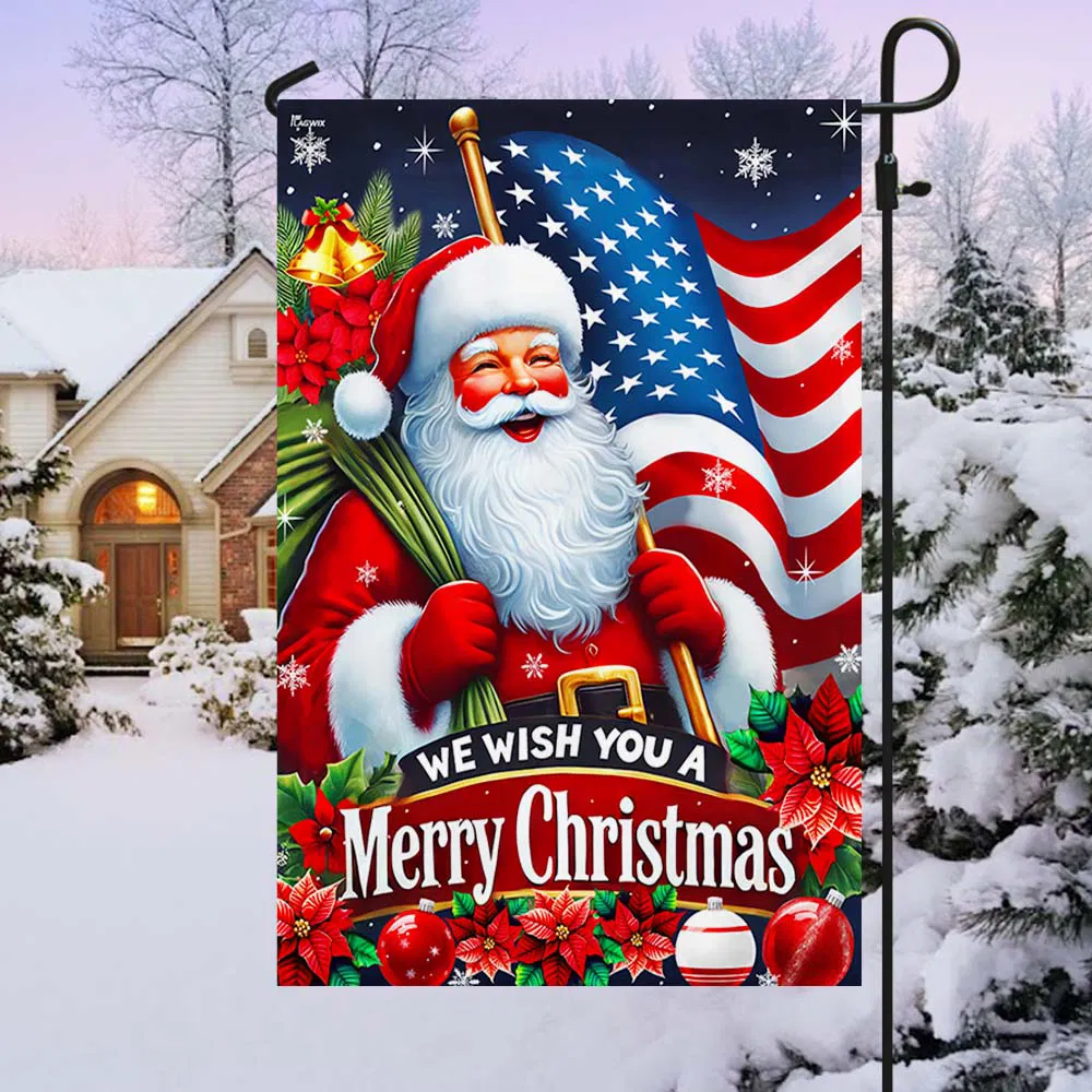 Santa Claus Christmas American Flag We Wish You a Merry Christmas Flag