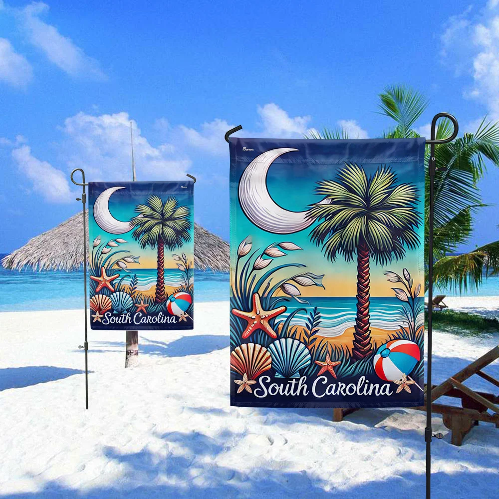 South Carolina Summer Beach Palm Tree Flag