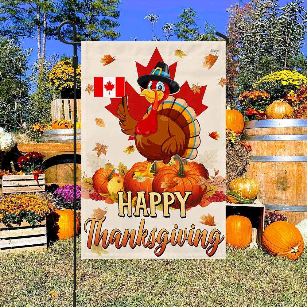 Happy Thanksgiving, Turkey Pumpkin Harvest Canada Flag TPT1131F