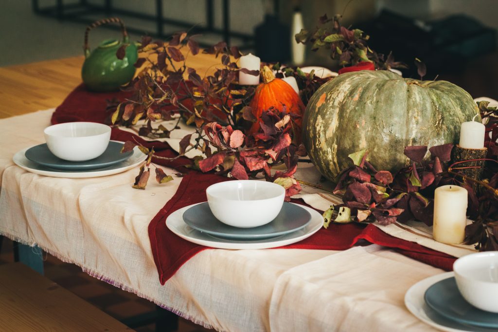 Fall thanksgiving table setting with festive decor