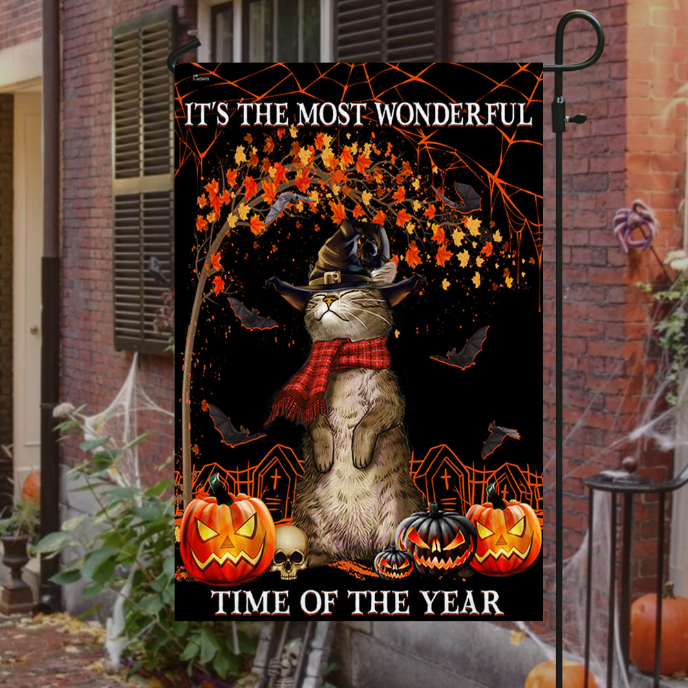 Halloween Welcome Witch Cat It’s The Most Wonderful Time Of The Year Flag MLN525F