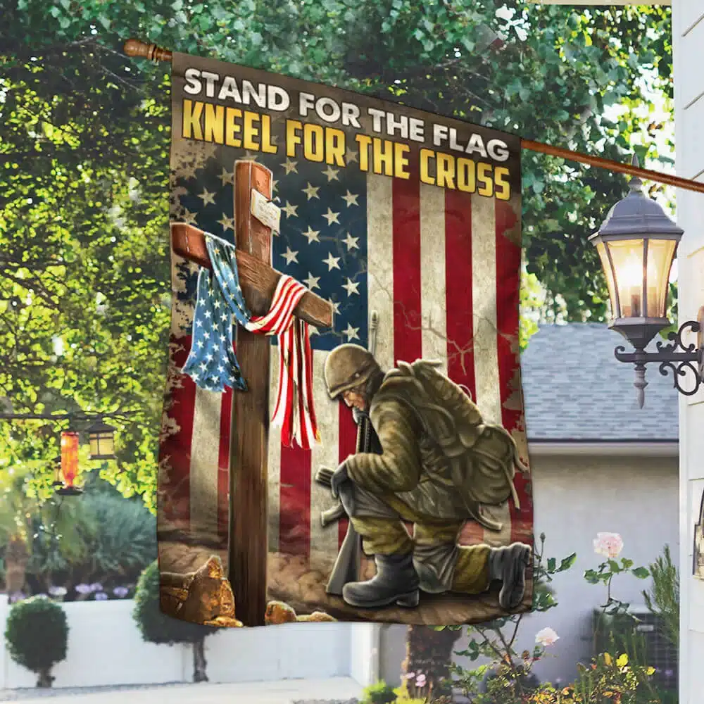 Veteran Kneeling Cross American Flag Stand For The Flag Kneel For The Cross MLN1368F