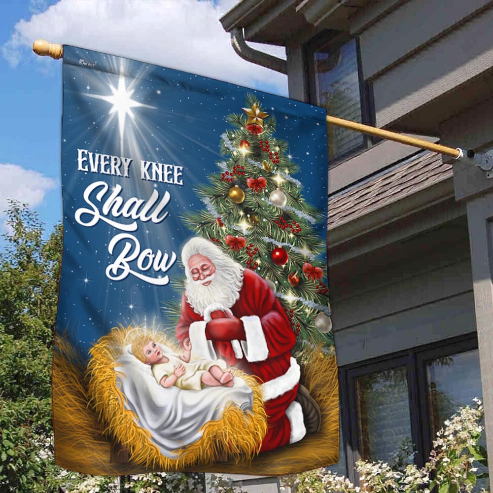 Santa Claus Every Knee Shall Bow Baby Jesus Christmas Flag MLN1980F
